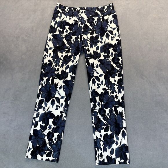 Joseph Ribkoff Womens Pants Size 10 Navy Floral Print Straight Leg Ankle - Picture 1 of 9